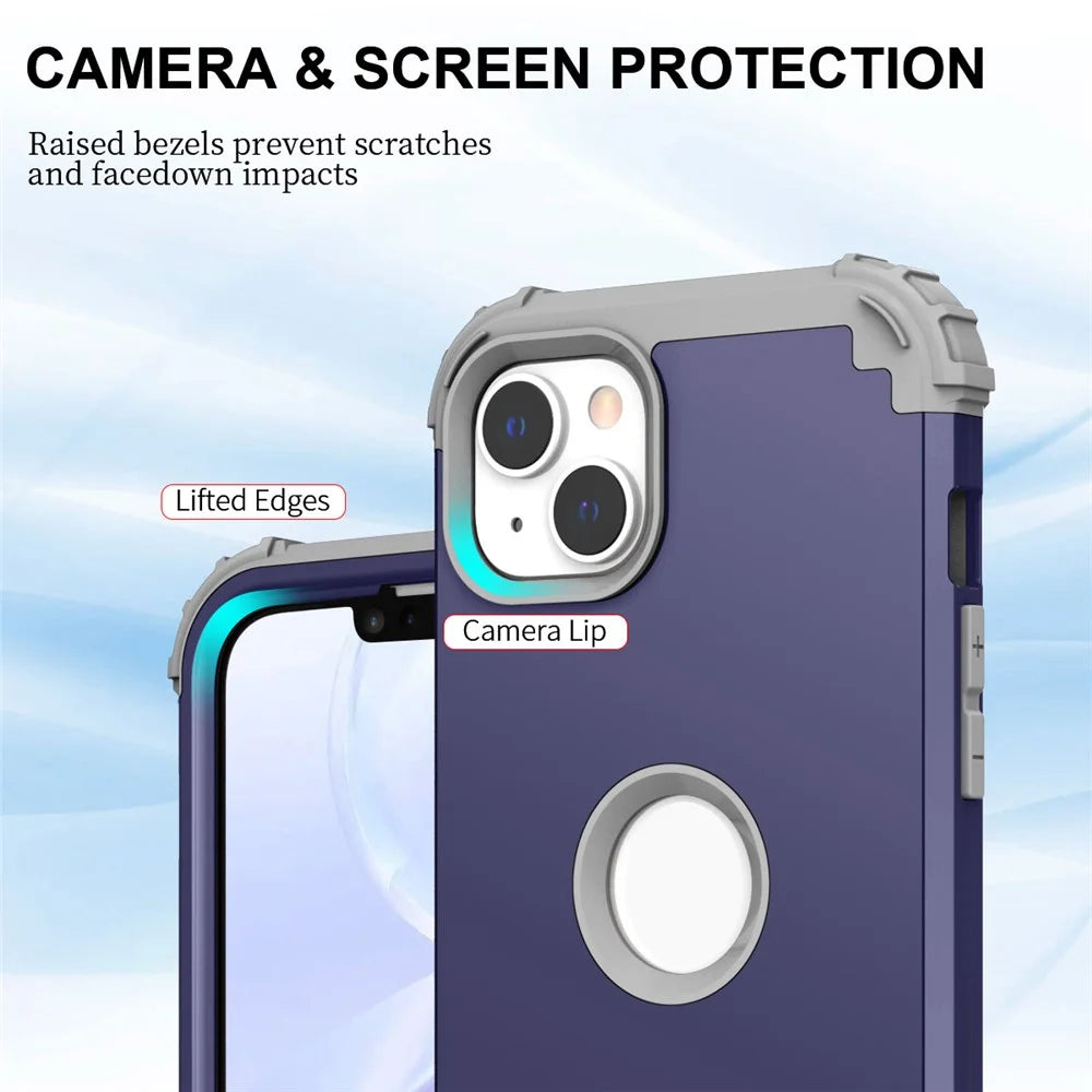 For iPhone 14 6.1 inch 3-in-1 Impact Resistant Silicone + PC Hybrid Cover Thicken Corners Design Mobile Phone Back Case - Navy Blue - 4