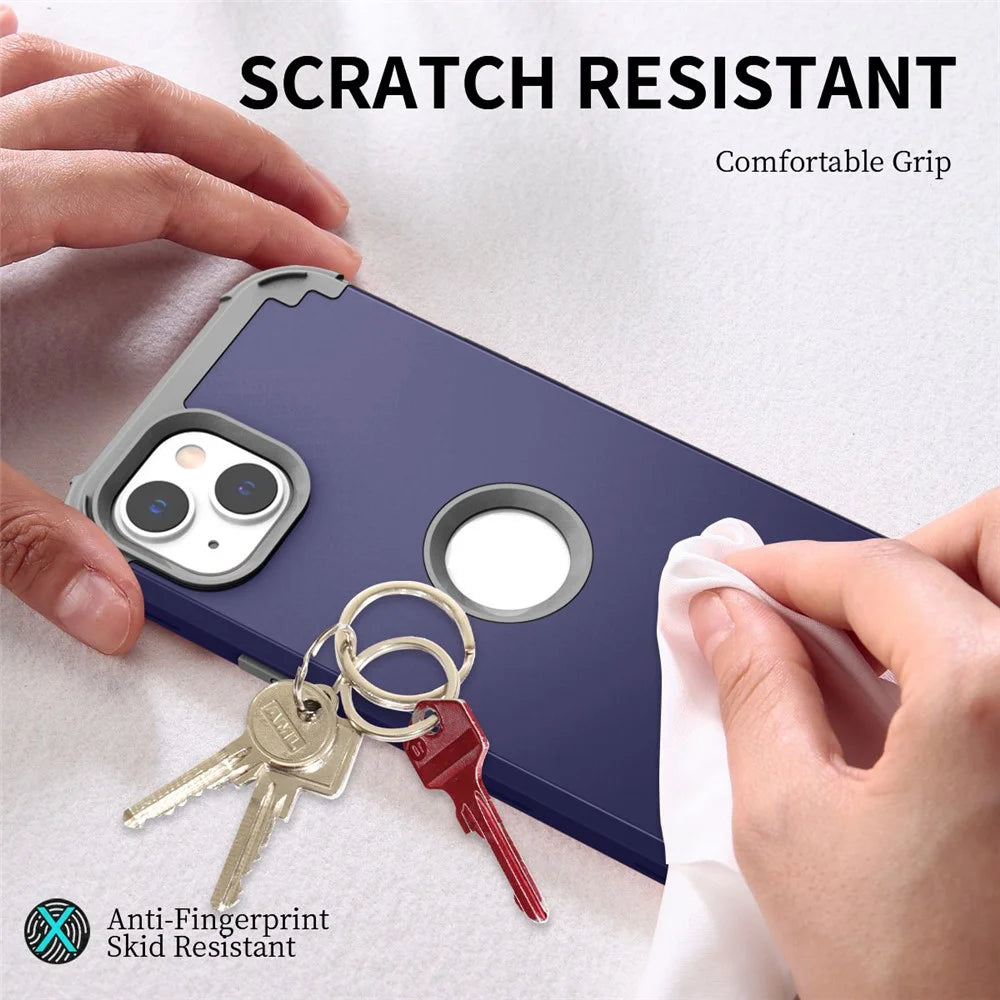 For iPhone 14 6.1 inch 3-in-1 Impact Resistant Silicone + PC Hybrid Cover Thicken Corners Design Mobile Phone Back Case - Navy Blue - 7