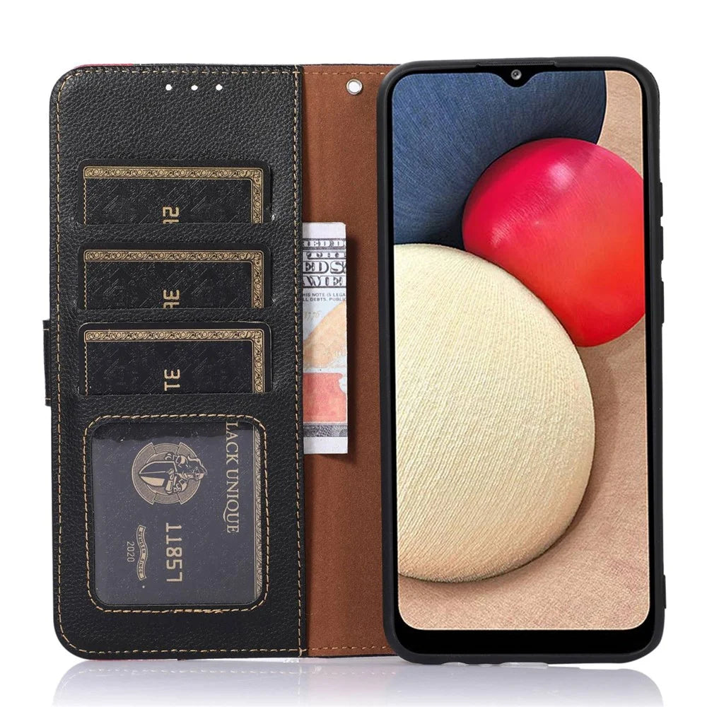 KHAZNEH For OnePlus 10T 5G / Ace Pro 5G Flip Folio Wallet RFID Blocking Case Litchi Texture PU Leather Magnetic Handbag Stand Cover with Strap - Black - 4