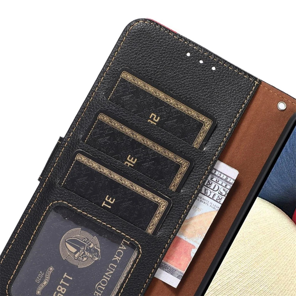 KHAZNEH For OnePlus 10T 5G / Ace Pro 5G Flip Folio Wallet RFID Blocking Case Litchi Texture PU Leather Magnetic Handbag Stand Cover with Strap - Black - 5