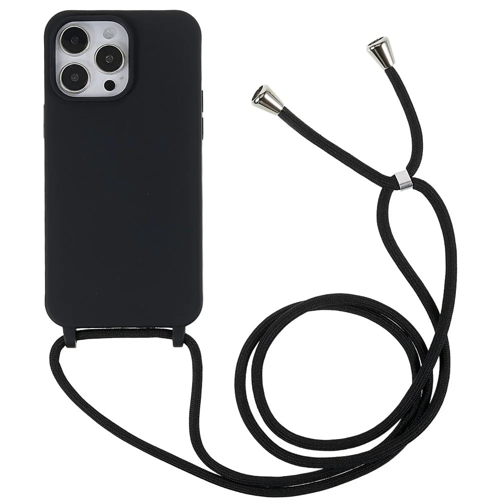 For iPhone 14 Pro Max 6.7 inch Integrated TPU Case Drop-proof Back Cover with Adjustable Lanyard - Black - 1