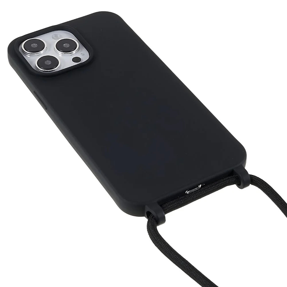 For iPhone 14 Pro Max 6.7 inch Integrated TPU Case Drop-proof Back Cover with Adjustable Lanyard - Black - 3