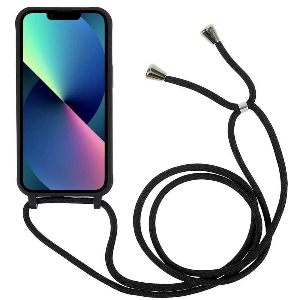 For iPhone 14 Plus Integrated TPU Phone Back Case Anti-scratch Anti-drop Cover with Lanyard - Black - 2