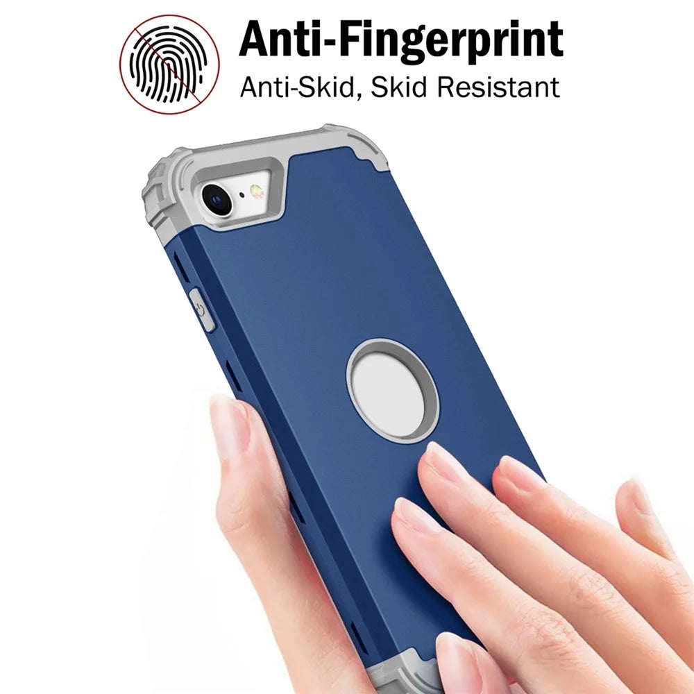 For iPhone 7 / 8 / SE (2020) / SE (2022) 3-in-1 Mobile Phone Case Fall Proof Silicone + PC Thickened Corner Hybrid Cover - Navy Blue - 7