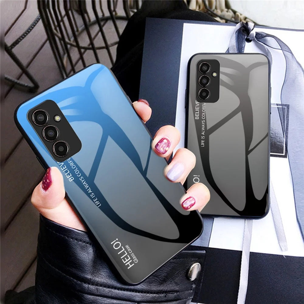Phone Case for Samsung Galaxy M13 4G, Anti-Drop Gradient Color  Shell Tempered Glass + PC + TPU Phone Protector - Pink / Blue - 6