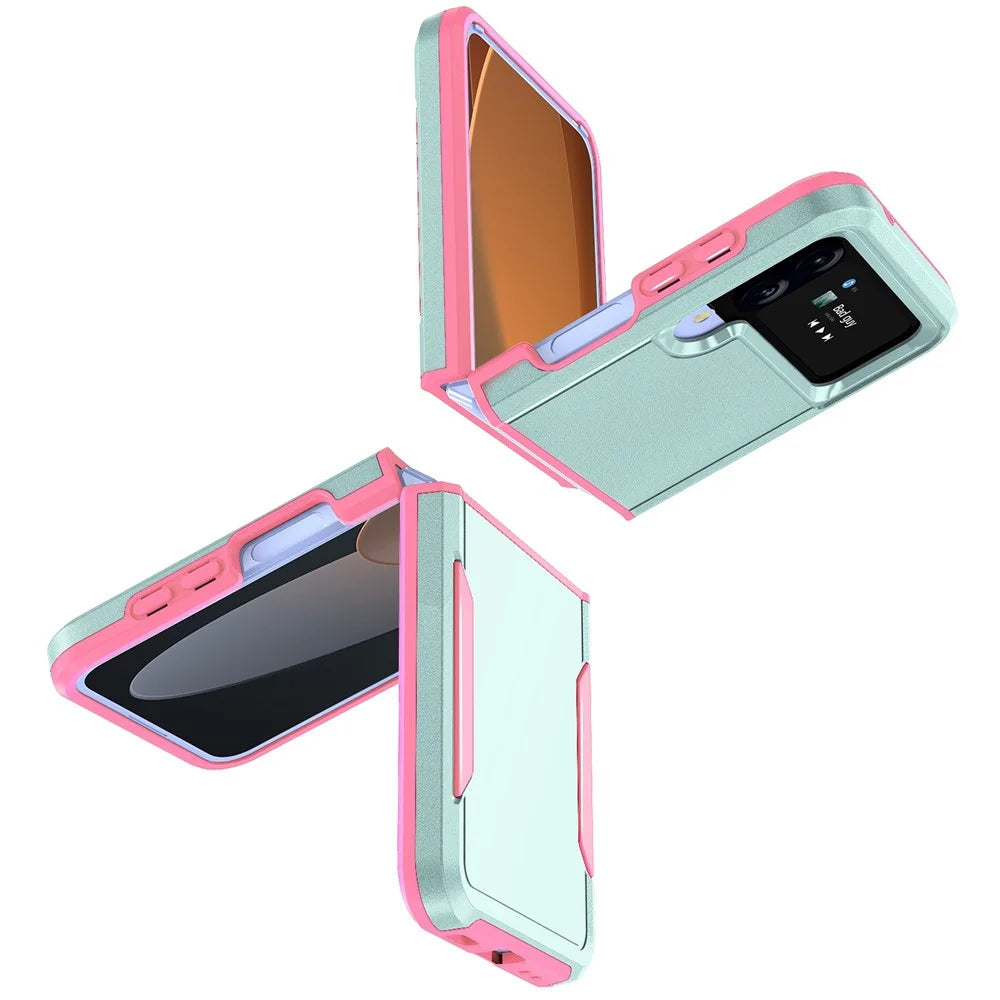 Shockproof Case for Samsung Galaxy Z Flip4 5G, PC + TPU Phone Cover Anti-drop Slim Case - Pink  /  Green - 7
