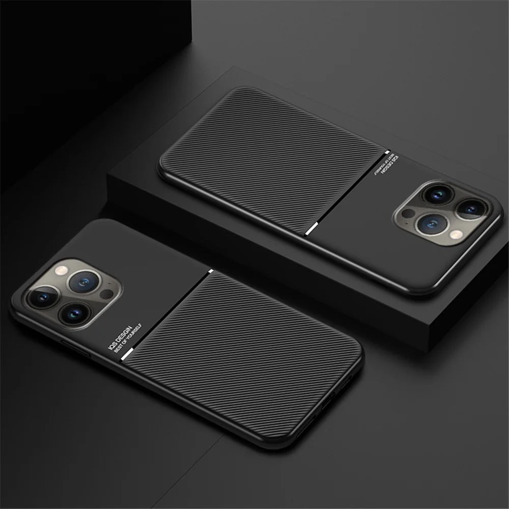 Cell Phone Case for iPhone 14 Pro 6.1 inch Lines Imprinted Anti-wear Anti-shock PU Leather TPU Shell with Built-in Metal Sheet - Red - 6