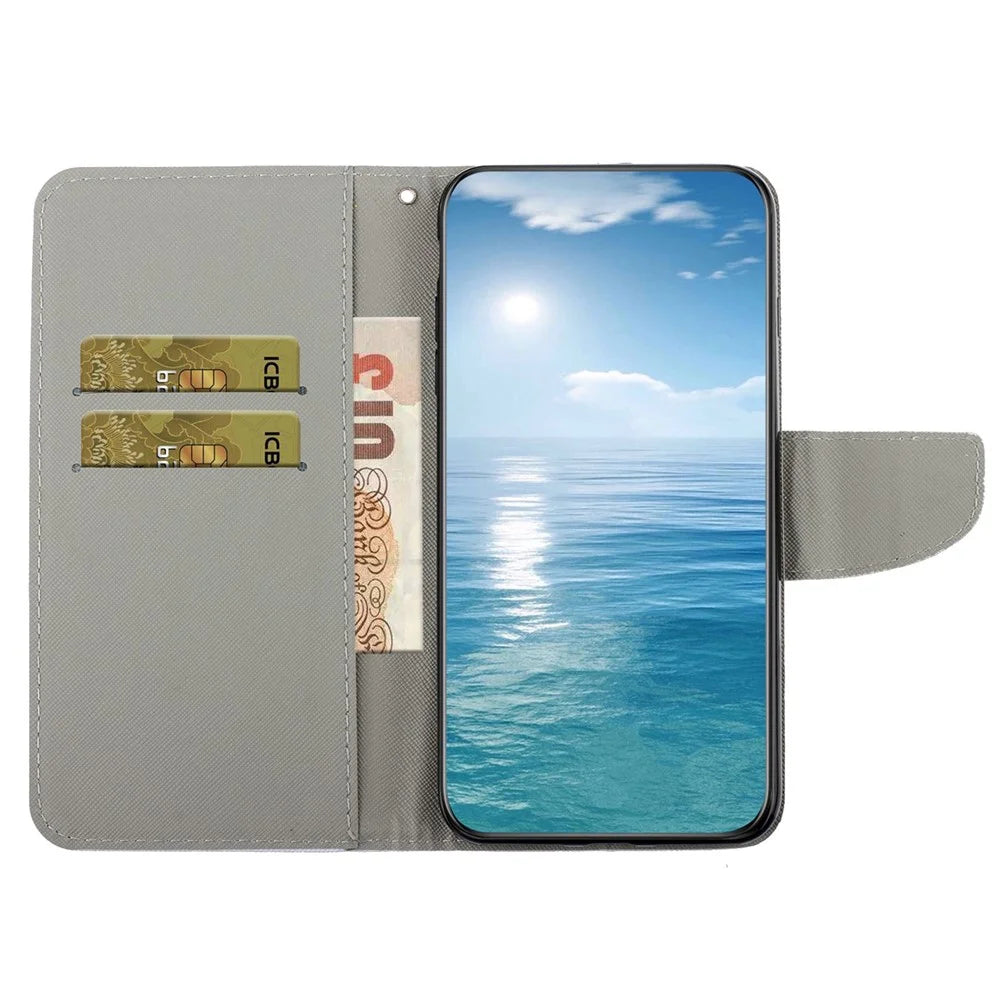 For iPhone 14 Plus Cross Texture PU Leather Case Pattern Printing Foldable Stand Phone Wallet Full Protection Case - Chrysanthemum - 3