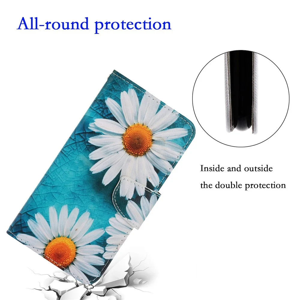 For iPhone 14 Plus Cross Texture PU Leather Case Pattern Printing Foldable Stand Phone Wallet Full Protection Case - Chrysanthemum - 5
