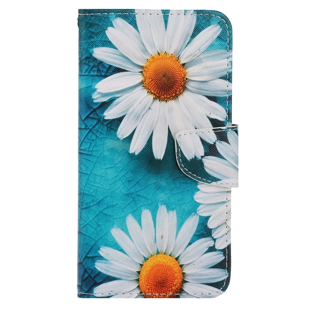 For iPhone 14 Plus Cross Texture PU Leather Case Pattern Printing Foldable Stand Phone Wallet Full Protection Case - Chrysanthemum - 7