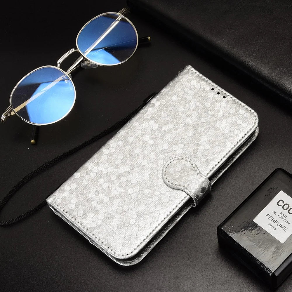 For iPhone 14 Pro Max 6.7 inch Magnetic Clasp Dot Pattern Imprinted Phone Cover Shockproof Leather Stand Wallet Case - Silver - 5