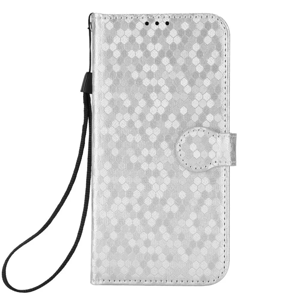 For iPhone 14 Pro Max 6.7 inch Magnetic Clasp Dot Pattern Imprinted Phone Cover Shockproof Leather Stand Wallet Case - Silver - 6