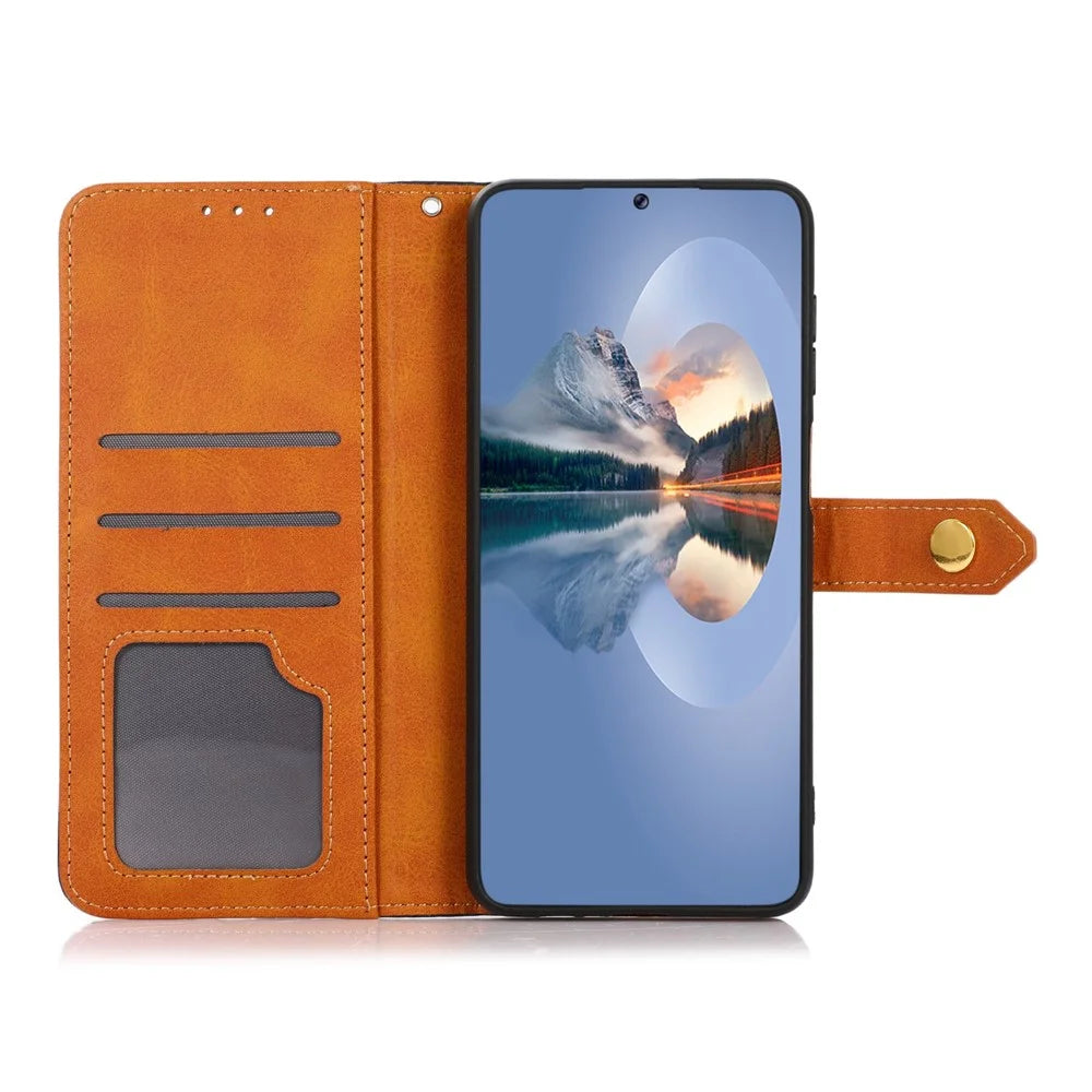 KHAZNEH for OnePlus 10T 5G / Ace Pro 5G Golden Magnetic Buckle Phone Cover, Dual Color Stand Function Wallet PU Leather Case - Rose Gold - 2
