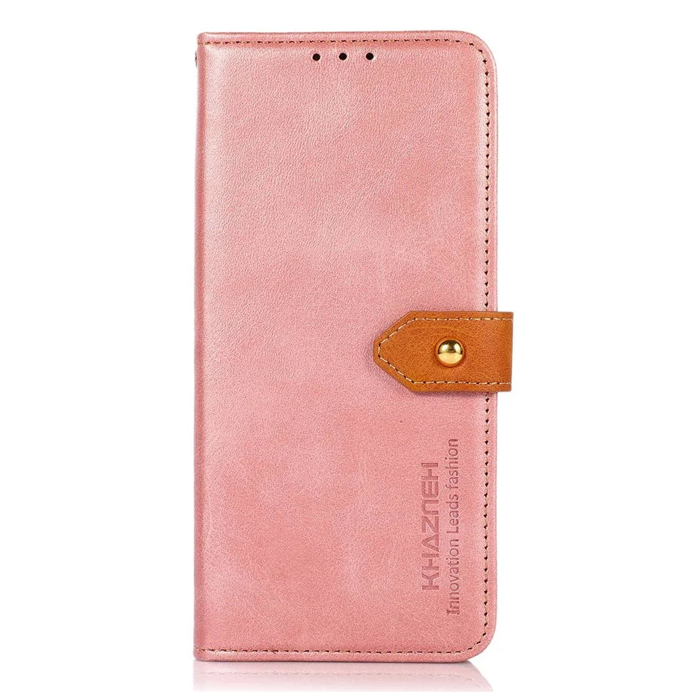 KHAZNEH for OnePlus 10T 5G / Ace Pro 5G Golden Magnetic Buckle Phone Cover, Dual Color Stand Function Wallet PU Leather Case - Rose Gold - 7