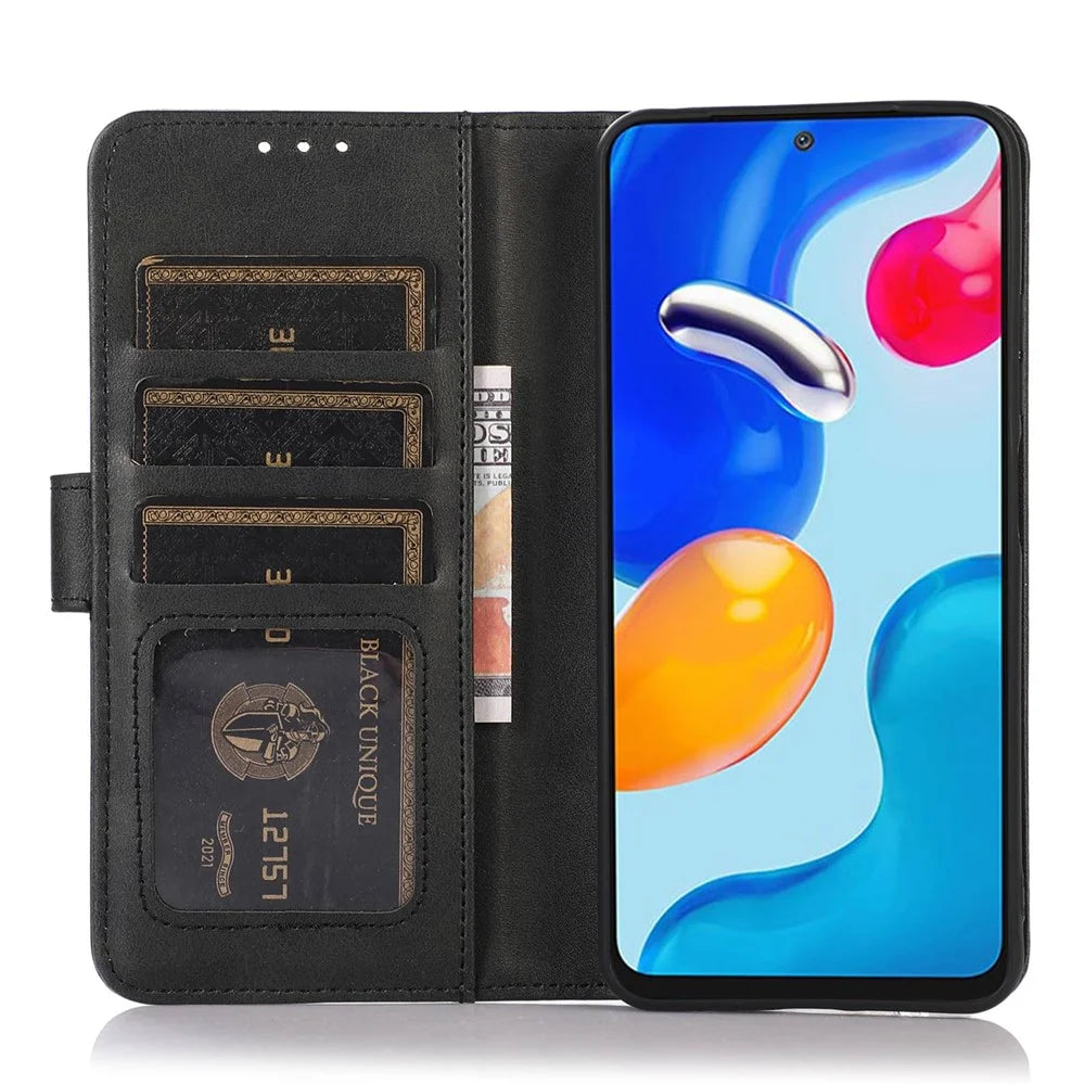 For OnePlus 10T 5G / Ace Pro 5G Anti-collision Magnetic Clasp Cowhide Textured Phone Wallet Case PU Leather Flip Cover Viewing Stand - Black - 2