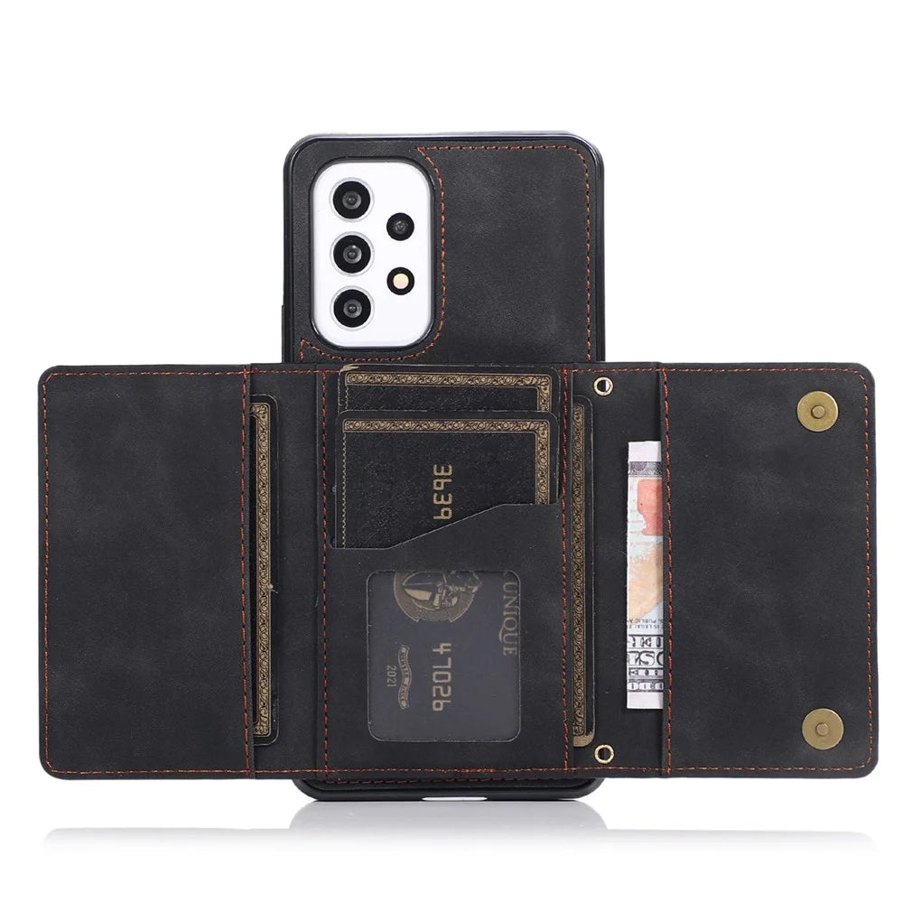 For Samsung Galaxy A52 4G / 5G / A52s 5G Wallet Kickstand Phone Case Leather Coated TPU Anti-drop Protective Shell - Black - 4