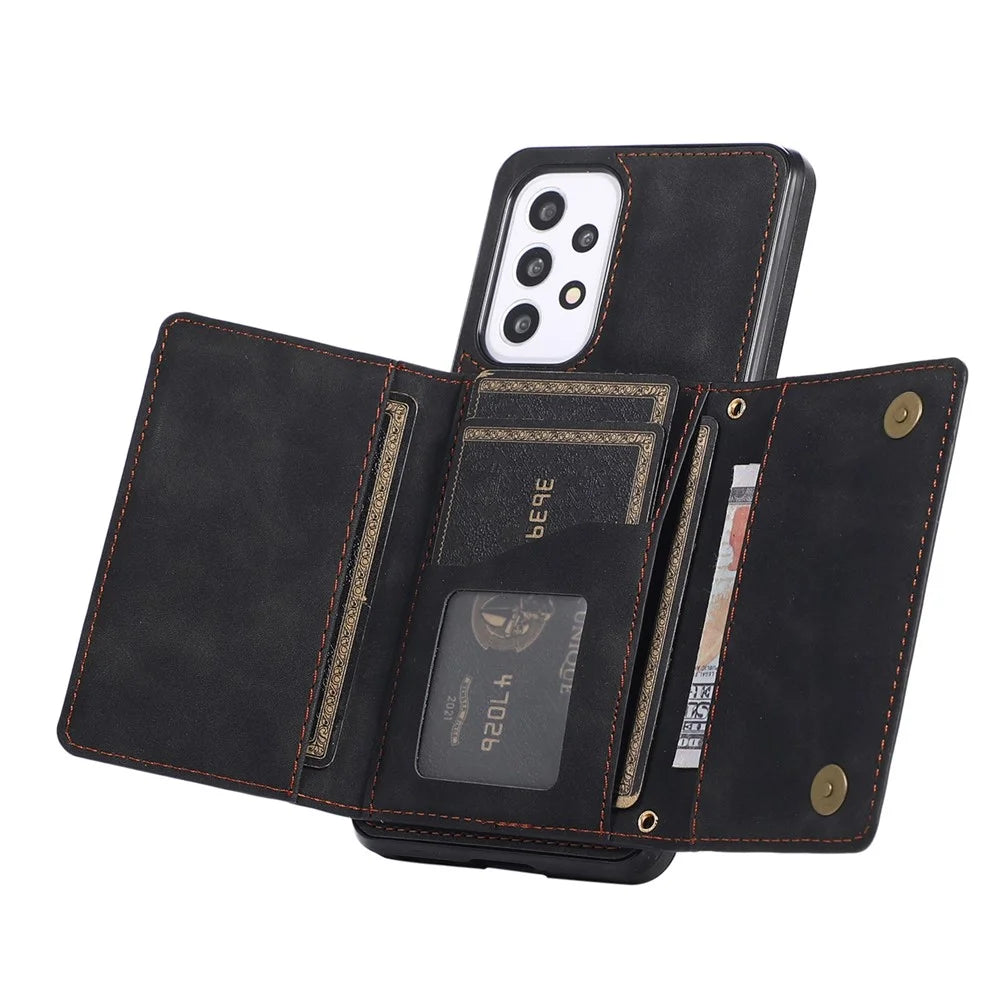 For Samsung Galaxy A52 4G / 5G / A52s 5G Wallet Kickstand Phone Case Leather Coated TPU Anti-drop Protective Shell - Black - 5
