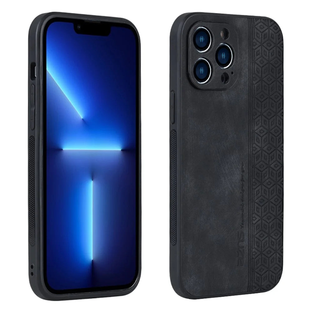 AZNS For iPhone 13 Pro Phone Case PU Leather Coated TPU Drop-proof Mobile Phone Cover - Black - 1