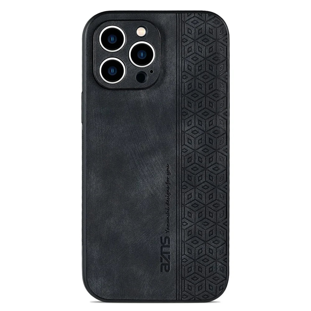 AZNS For iPhone 13 Pro Max 6.7 inch Anti-scratch Phone Case PU Leather Coated TPU Shockproof Mobile Phone Cover - Black - 2