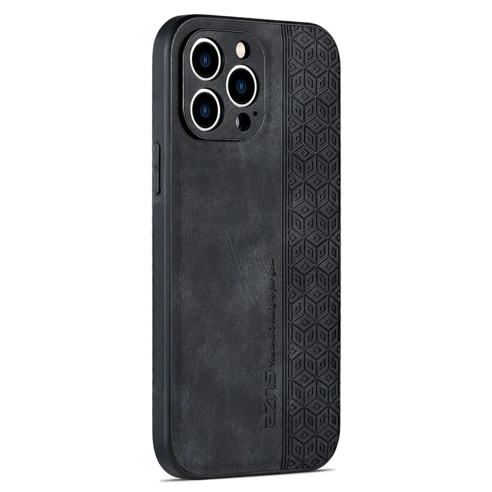 AZNS For iPhone 13 Pro Max 6.7 inch Anti-scratch Phone Case PU Leather Coated TPU Shockproof Mobile Phone Cover - Black - 3