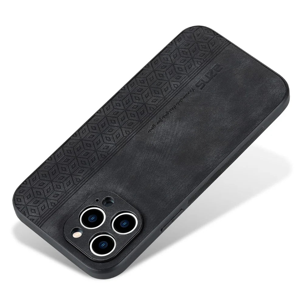 AZNS For iPhone 13 Pro Max 6.7 inch Anti-scratch Phone Case PU Leather Coated TPU Shockproof Mobile Phone Cover - Black - 5