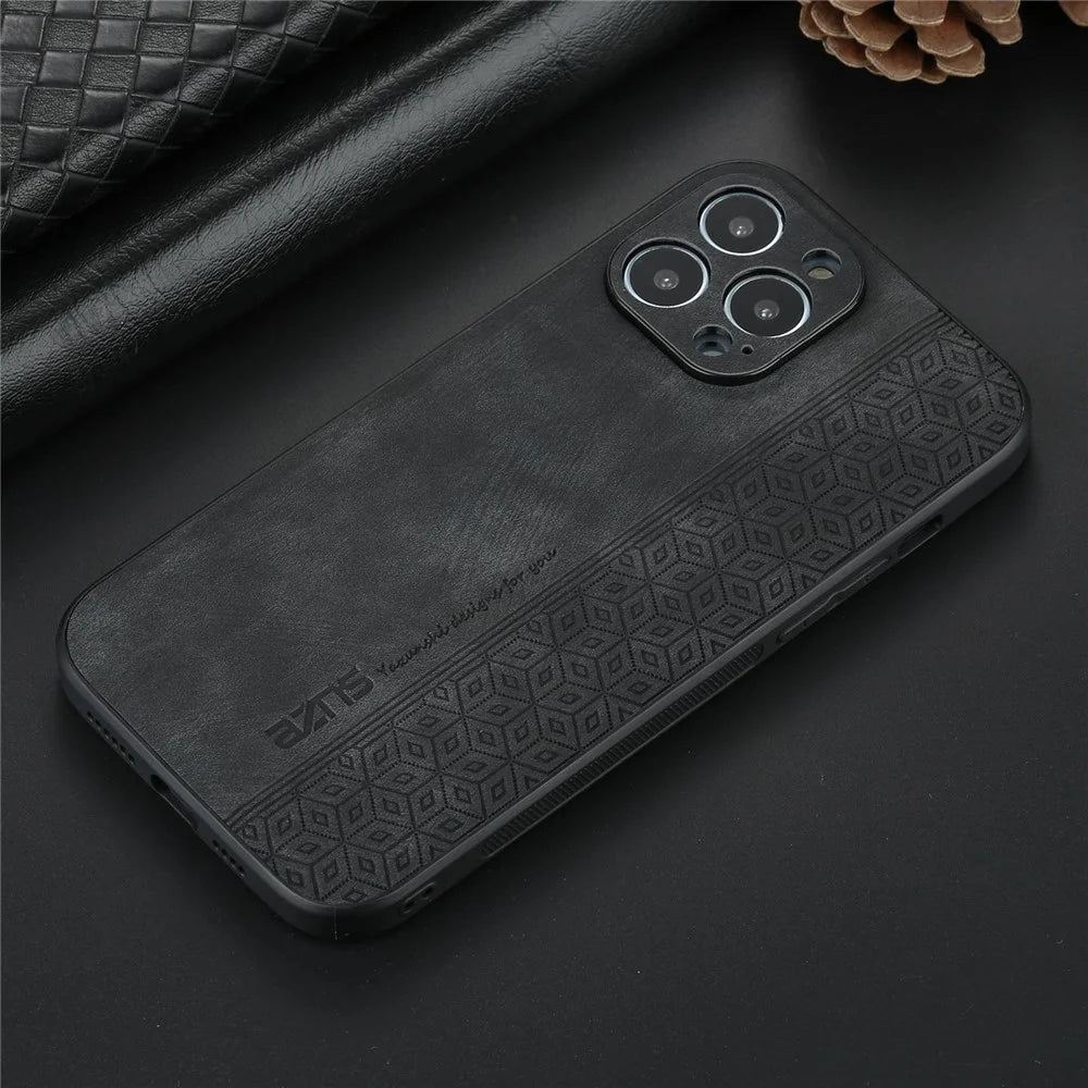 AZNS For iPhone 13 Pro Max 6.7 inch Anti-scratch Phone Case PU Leather Coated TPU Shockproof Mobile Phone Cover - Black - 6