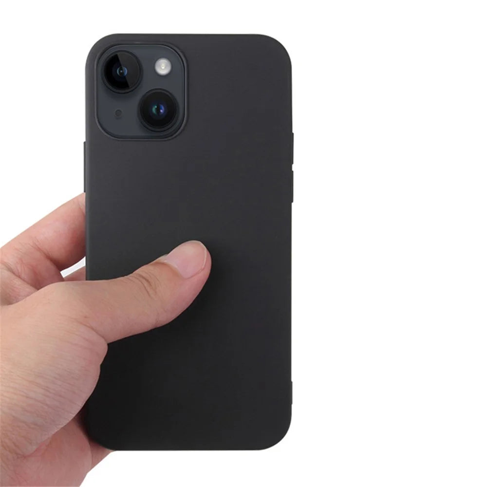 For iPhone 15 Plus / 14 Plus Matte Surface Soft TPU Phone Back Cover Anti-Drop Anti-Fingerprint Case - Black - 3