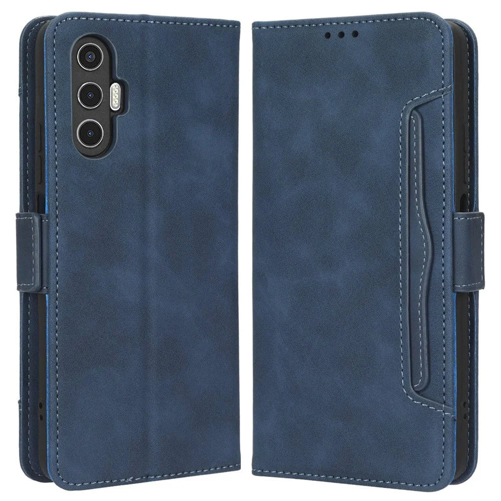 For TECNO Pova 3 4G Multiple Card Slots Fully Wrapped PU Leather Flip Stand Wallet Case Dual Magnetic Clasp Phone Cover - Blue - 1
