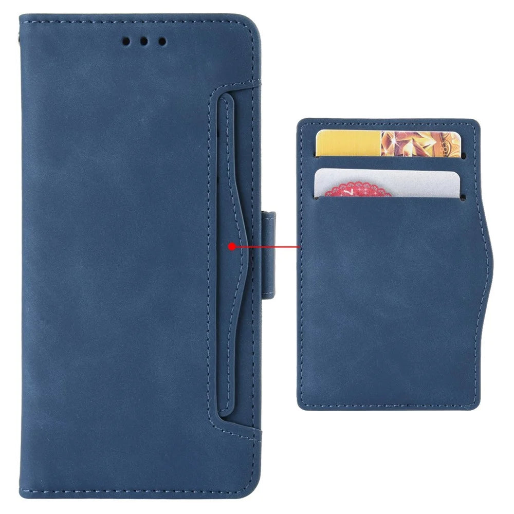 For TECNO Pova 3 4G Multiple Card Slots Fully Wrapped PU Leather Flip Stand Wallet Case Dual Magnetic Clasp Phone Cover - Blue - 4