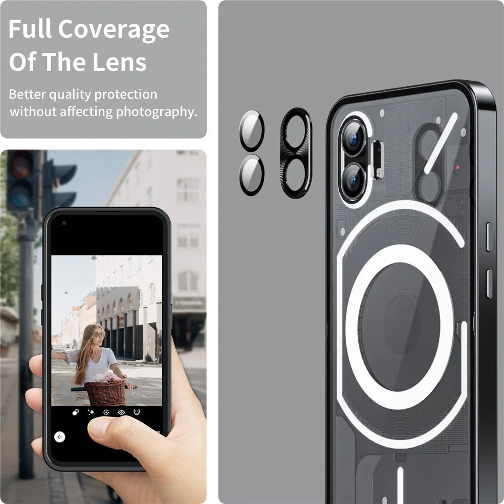 For Nothing phone (1) 5G Drop-proof Slim Phone Case with Metal Frame Magnetic Back Cover with Integrated Lens Cover - Black - 3