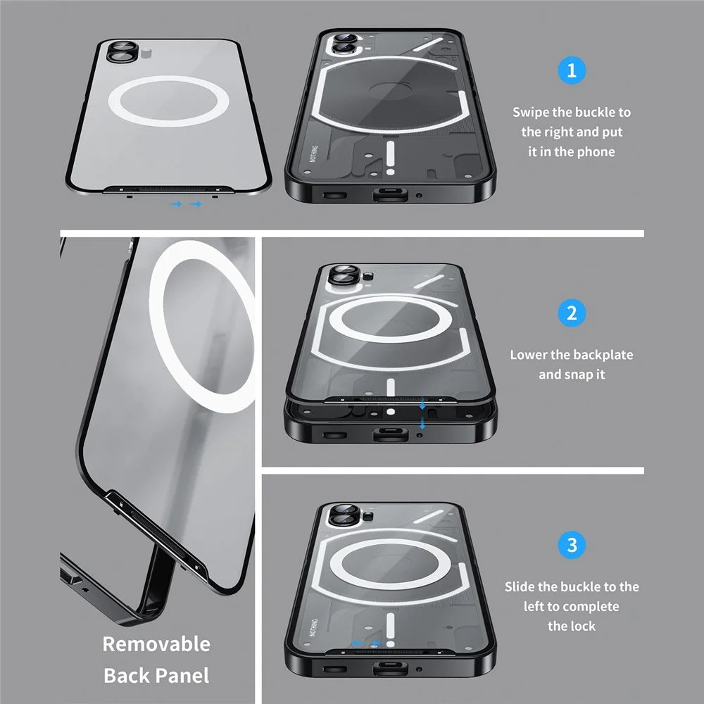 For Nothing phone (1) 5G Drop-proof Slim Phone Case with Metal Frame Magnetic Back Cover with Integrated Lens Cover - Black - 7