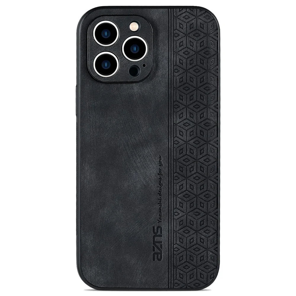 AZNS For iPhone 14 Pro 6.1 inch Anti-wear Phone Case PU Leather Coated TPU Back Cover Drop-proof Phone Shell - Black - 2