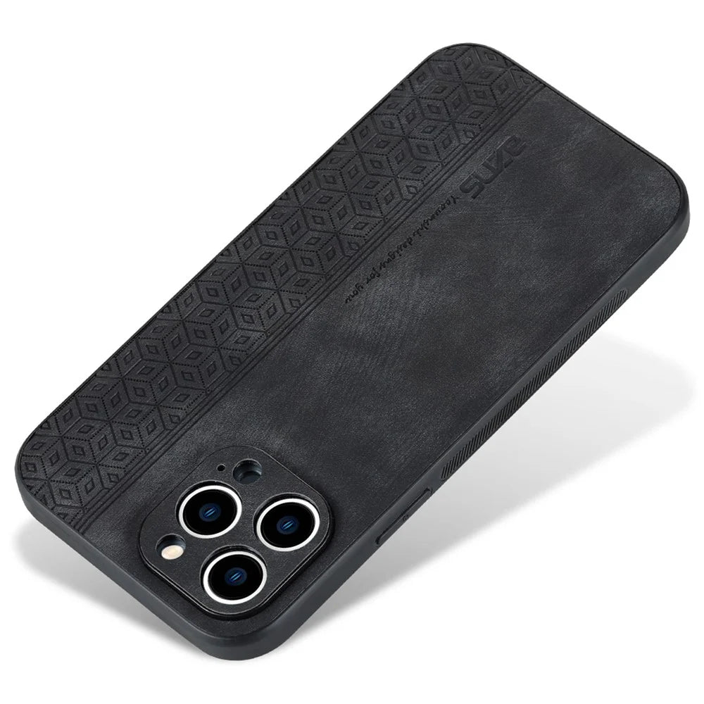 AZNS For iPhone 14 Pro 6.1 inch Anti-wear Phone Case PU Leather Coated TPU Back Cover Drop-proof Phone Shell - Black - 3