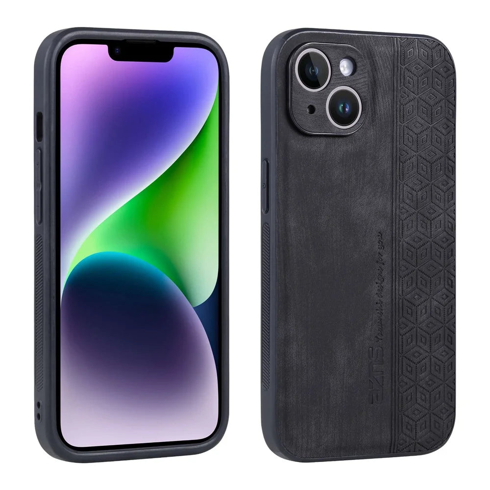 AZNS For iPhone 14 6.1 inch Ultra Slim Phone Case Scratch-resistant PU Leather Coated TPU Well-protected Mobile Phone Cover - Black - 1