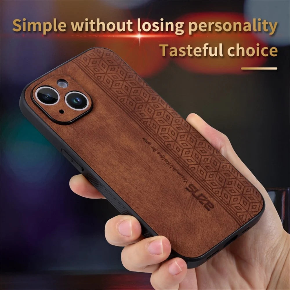 AZNS For iPhone 14 6.1 inch Ultra Slim Phone Case Scratch-resistant PU Leather Coated TPU Well-protected Mobile Phone Cover - Black - 5