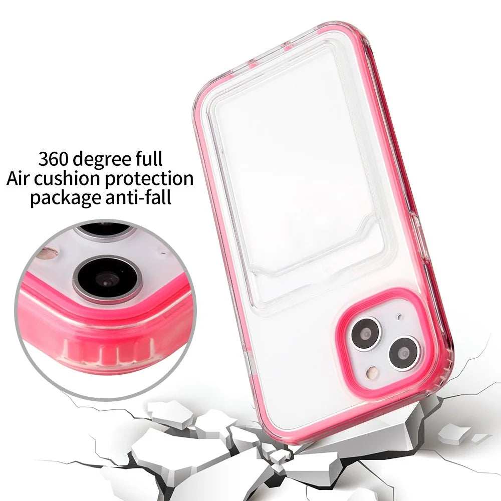 For iPhone 14 6.1 inch Soft TPU Transparent Back Colored Frame Case Card Slot Design Phone Shell - Rose - 3