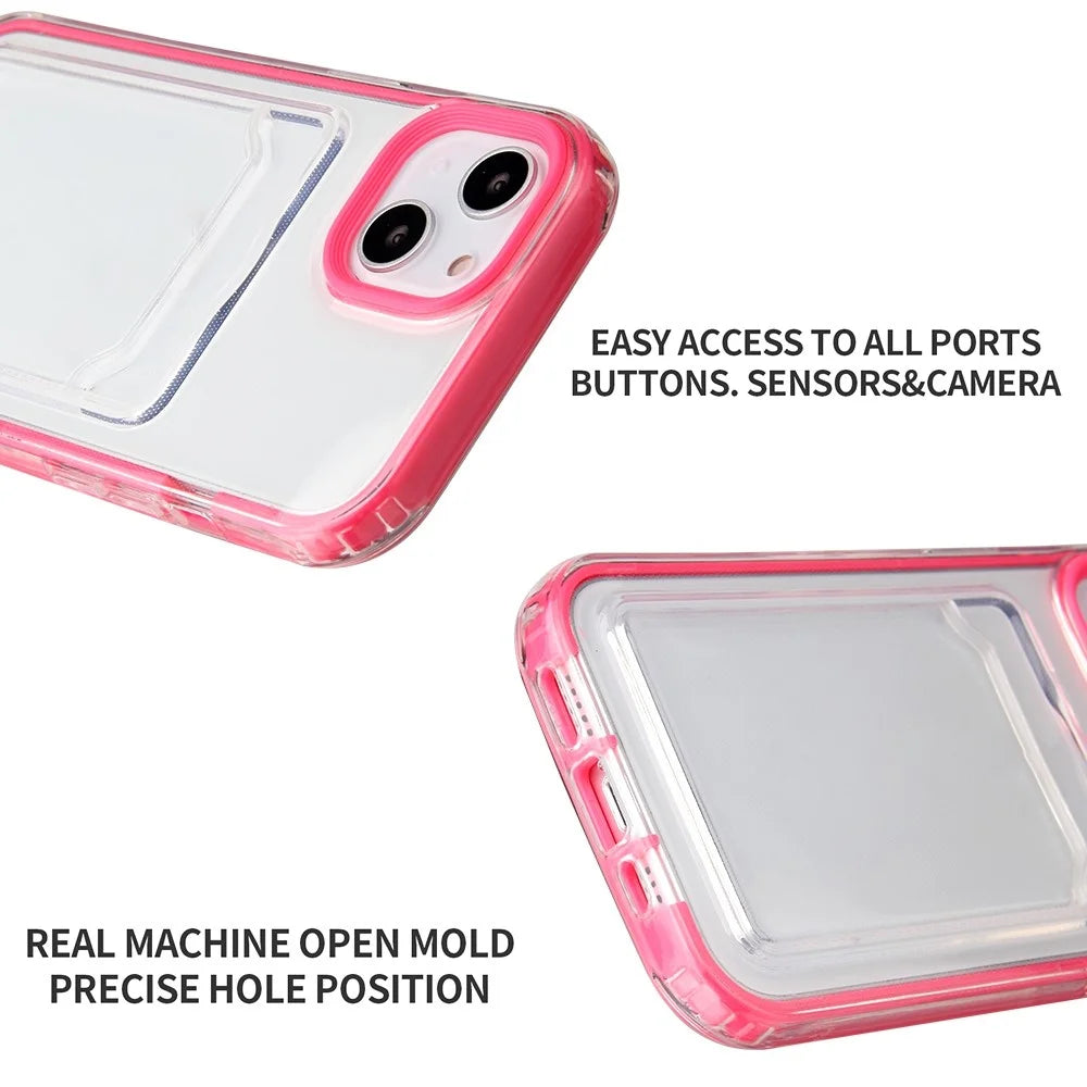 For iPhone 14 6.1 inch Soft TPU Transparent Back Colored Frame Case Card Slot Design Phone Shell - Rose - 4