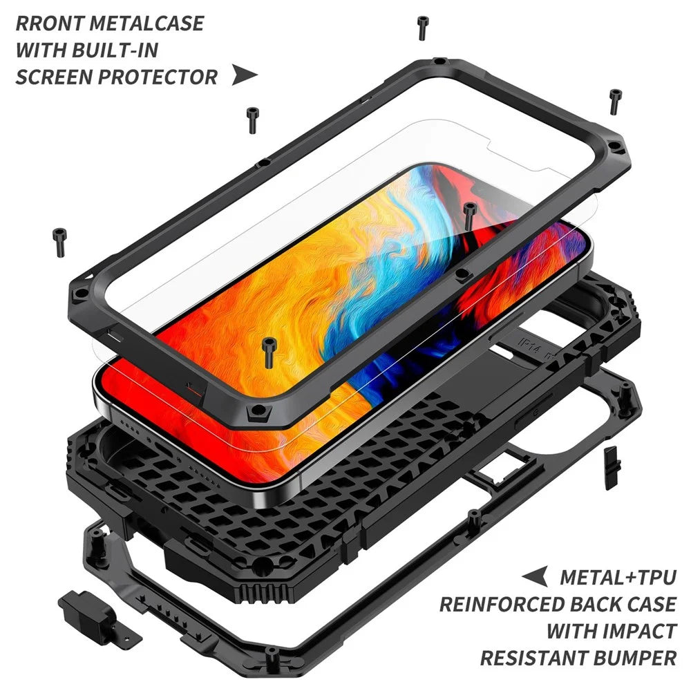 R-JUST for iPhone 14 Plus Hybrid Phone Case Protective Drop-proof Back Cover Kickstand with Tempered Glass Film Screen Protector - Black - 7
