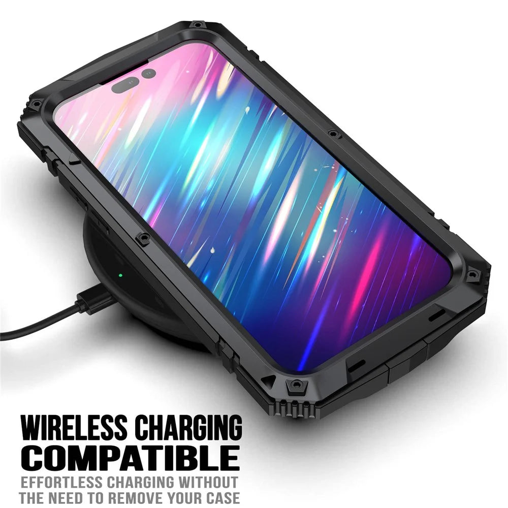 R-JUST Anti-scratch Back Cover for iPhone 14 Pro 6.1 inch Shockproof Hybrid Phone Case Kickstand with Screen Protector - Black - 3
