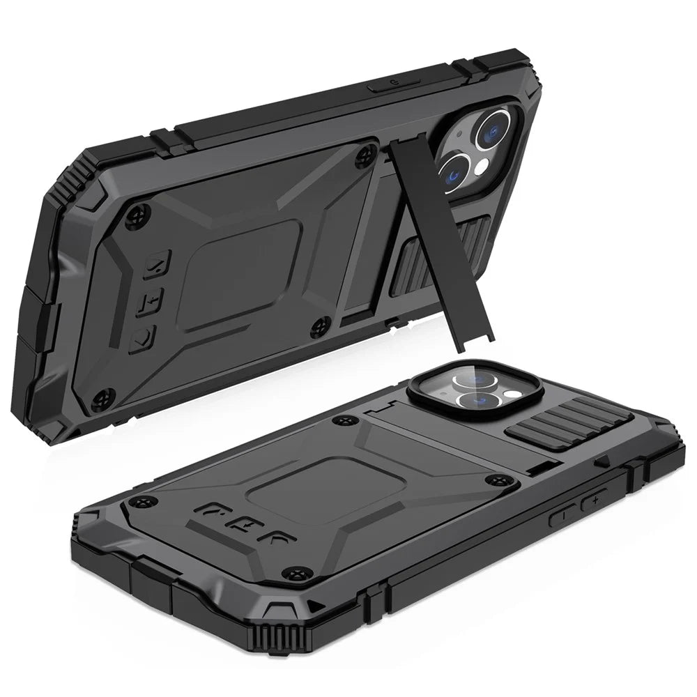 R-JUST for iPhone 14 6.1 inch Shockproof Hybrid Phone Case Protective Back Cover Kickstand with Screen Protector - Black - 2