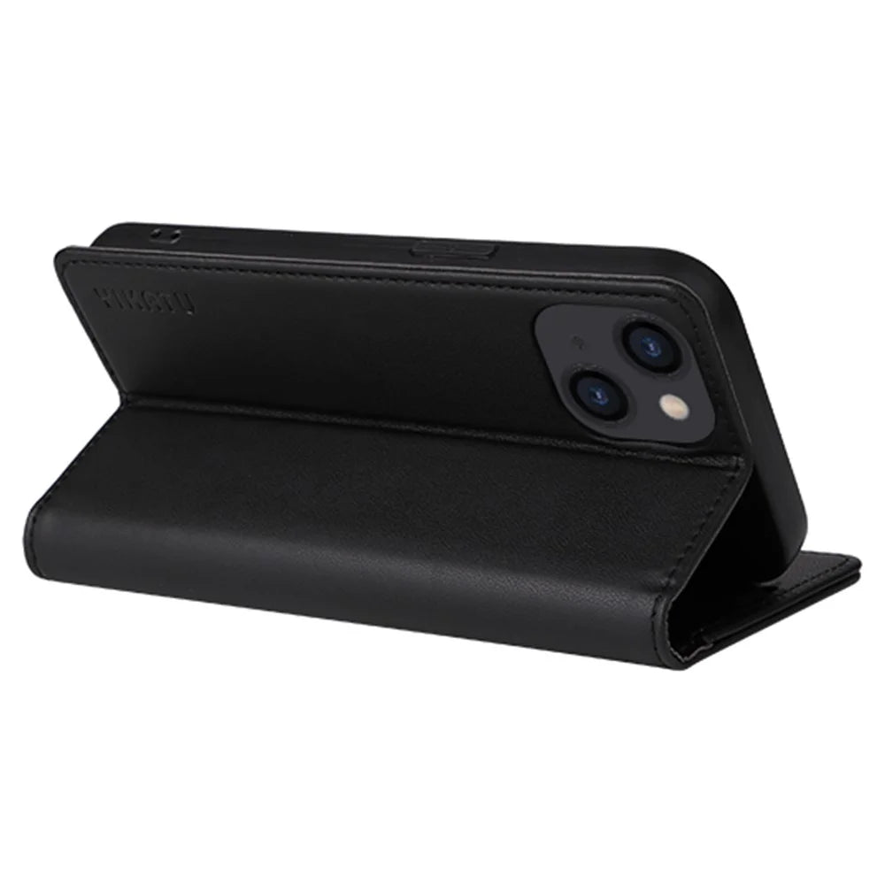 YIKATU Shockproof Phone Cover For iPhone 14 6.1 inch, YK- 001 PU Leather Flip Wallet Case Stand Magnetic Auto-absorbed Phone Shell - Black - 2