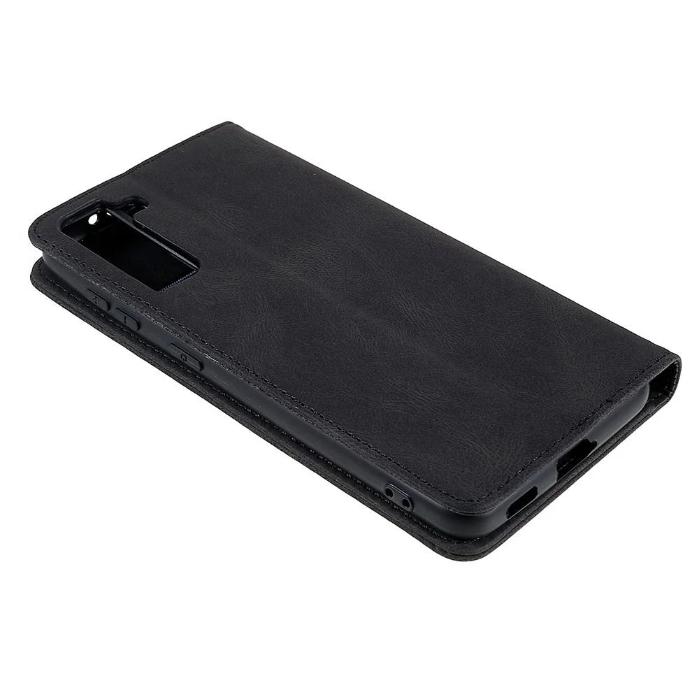 Strong Magnetic Adsorption Phone Case for Samsung Galaxy S22 5G, Stand Wallet Phone Cover Anti-scratch PU Leather Phone Shell - Black - 7
