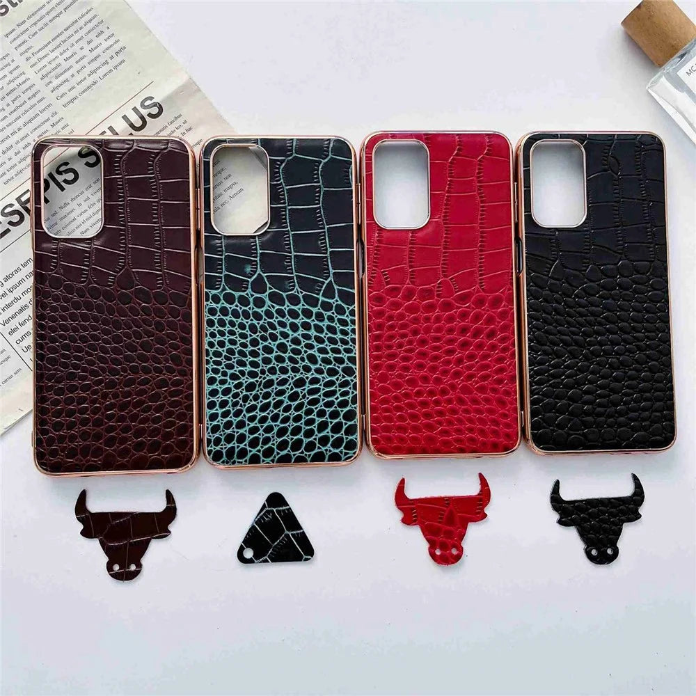 Gold Crocodile Series for Samsung Galaxy A73 5G Genuine Cowhide Leather Coated TPU+PC Case Electroplating Phone Cover - Black - 3