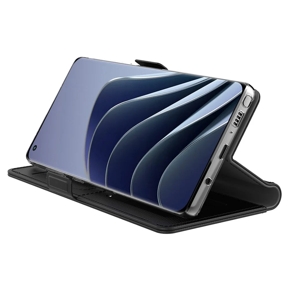 For OnePlus 10 Pro 5G Makeup Mirror PU Leather Cover Side Magnetic Clasp Shockproof Stand Card Holder Phone Case - Black - 2