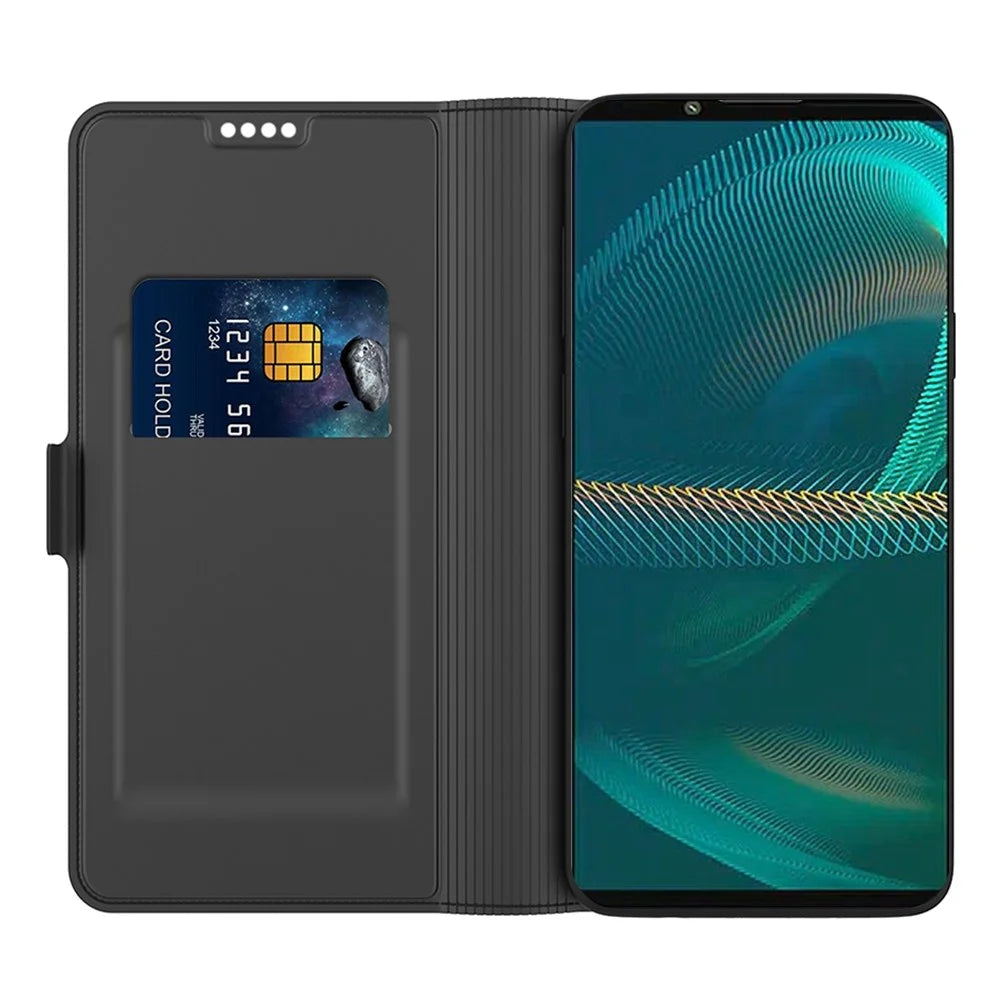For Sony Xperia 5 III 5G PU Leather Phone Case Card Slot Magnetic Closure Stand Flip Cover - Black - 2