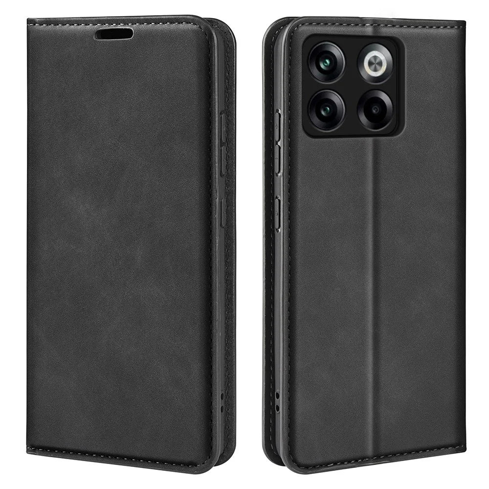 For OnePlus Ace Pro 5G / 10T 5G Skin-touch Feeling PU Leather Case Magnetic Auto-absorbed Stand Wallet Folio Flip Phone Cover - Black - 1