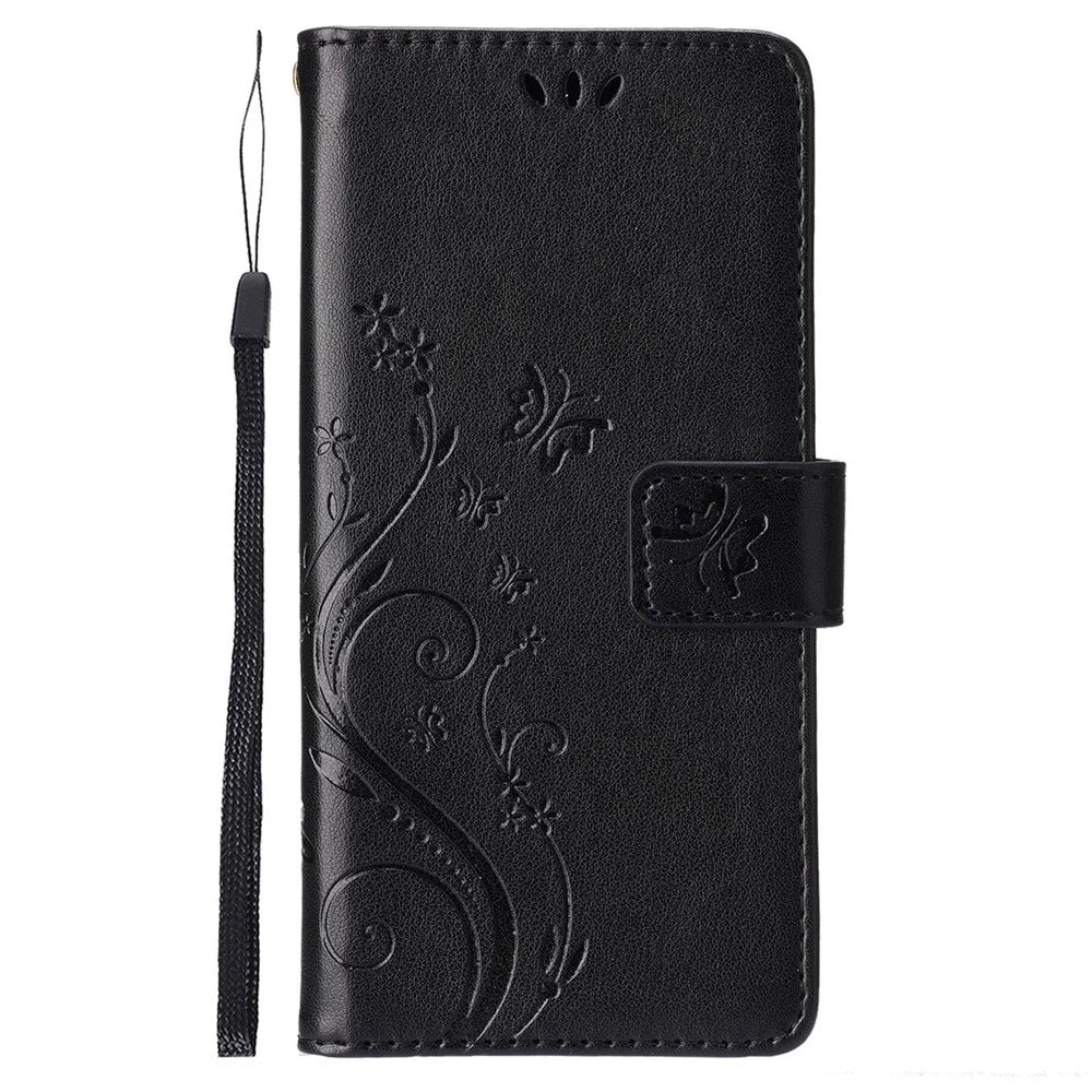 For iPhone 14 Pro 6.1 inch Phone Case Imprinted Butterflies Full Protection PU Leather Wallet Cover Stand with Strap - Black - 6