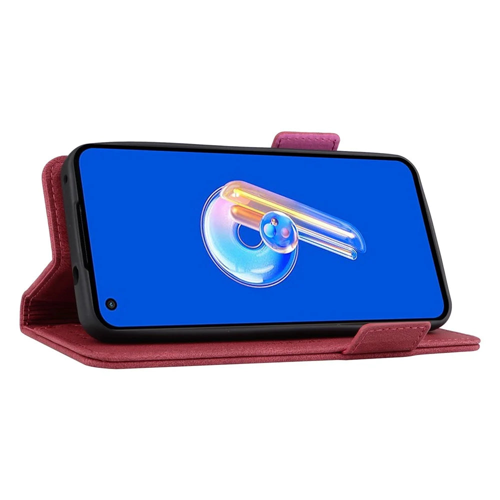 Hardware Decor Phone Case for Asus Zenfone 9 5G, Dual Magnetic Clasp PU Leather Anti-drop Wallet Stand Phone Cover - Rose - 3