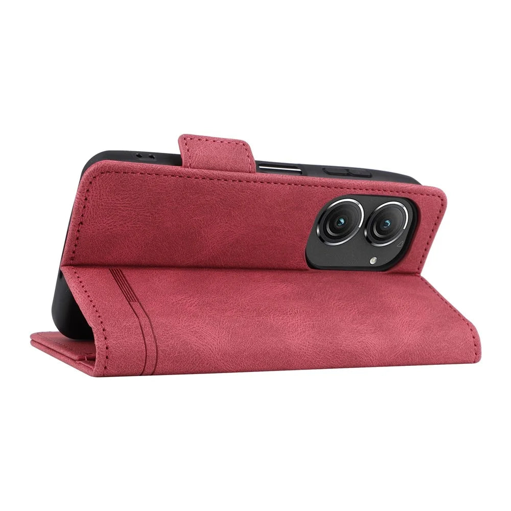 Hardware Decor Phone Case for Asus Zenfone 9 5G, Dual Magnetic Clasp PU Leather Anti-drop Wallet Stand Phone Cover - Rose - 4