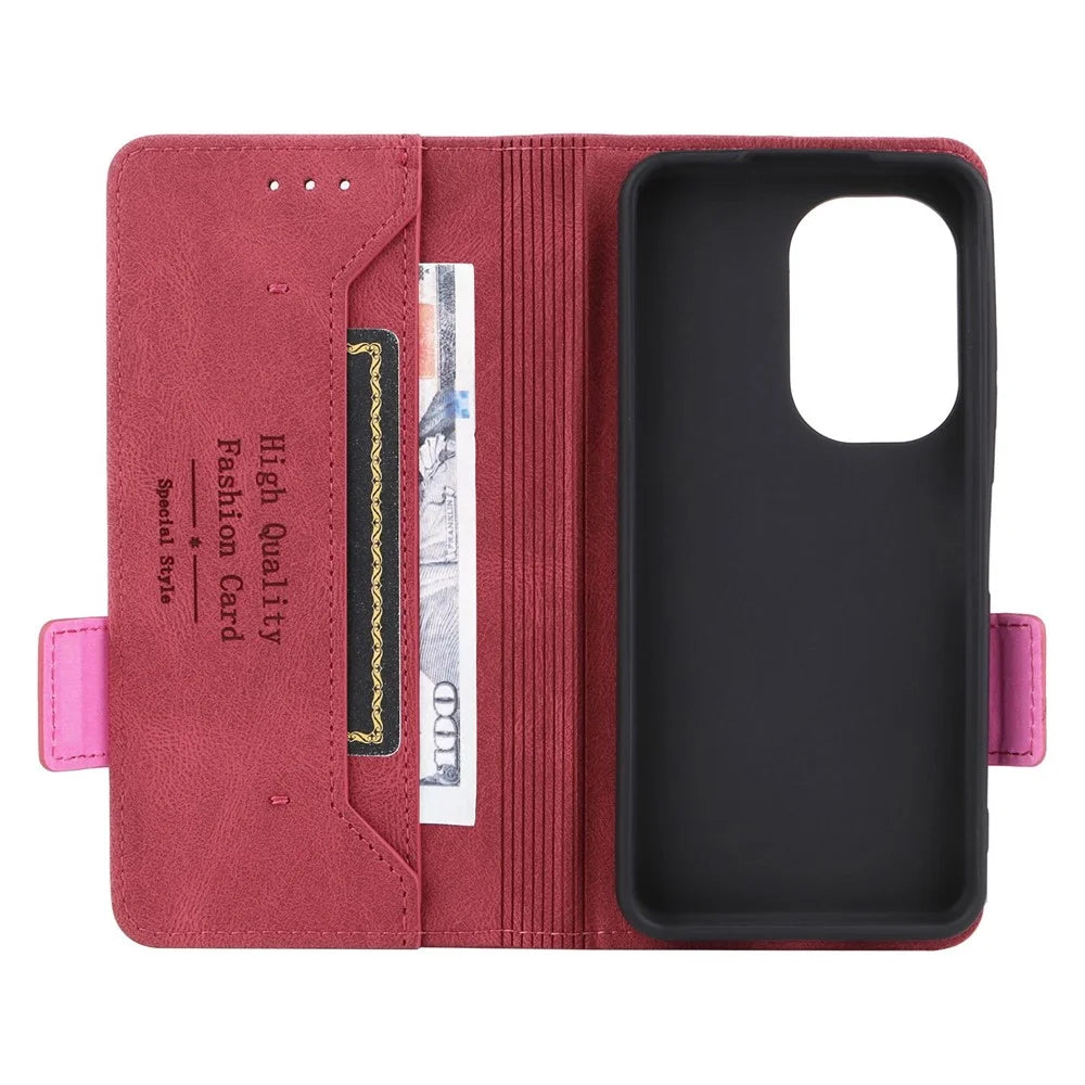 Hardware Decor Phone Case for Asus Zenfone 9 5G, Dual Magnetic Clasp PU Leather Anti-drop Wallet Stand Phone Cover - Rose - 5